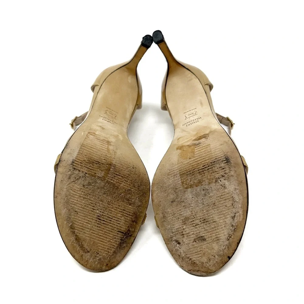 Stuart Weitzman | Nudistsong Strap Sandal‎ Patent Beige Size 9 105mm - Picture 12 of 13
